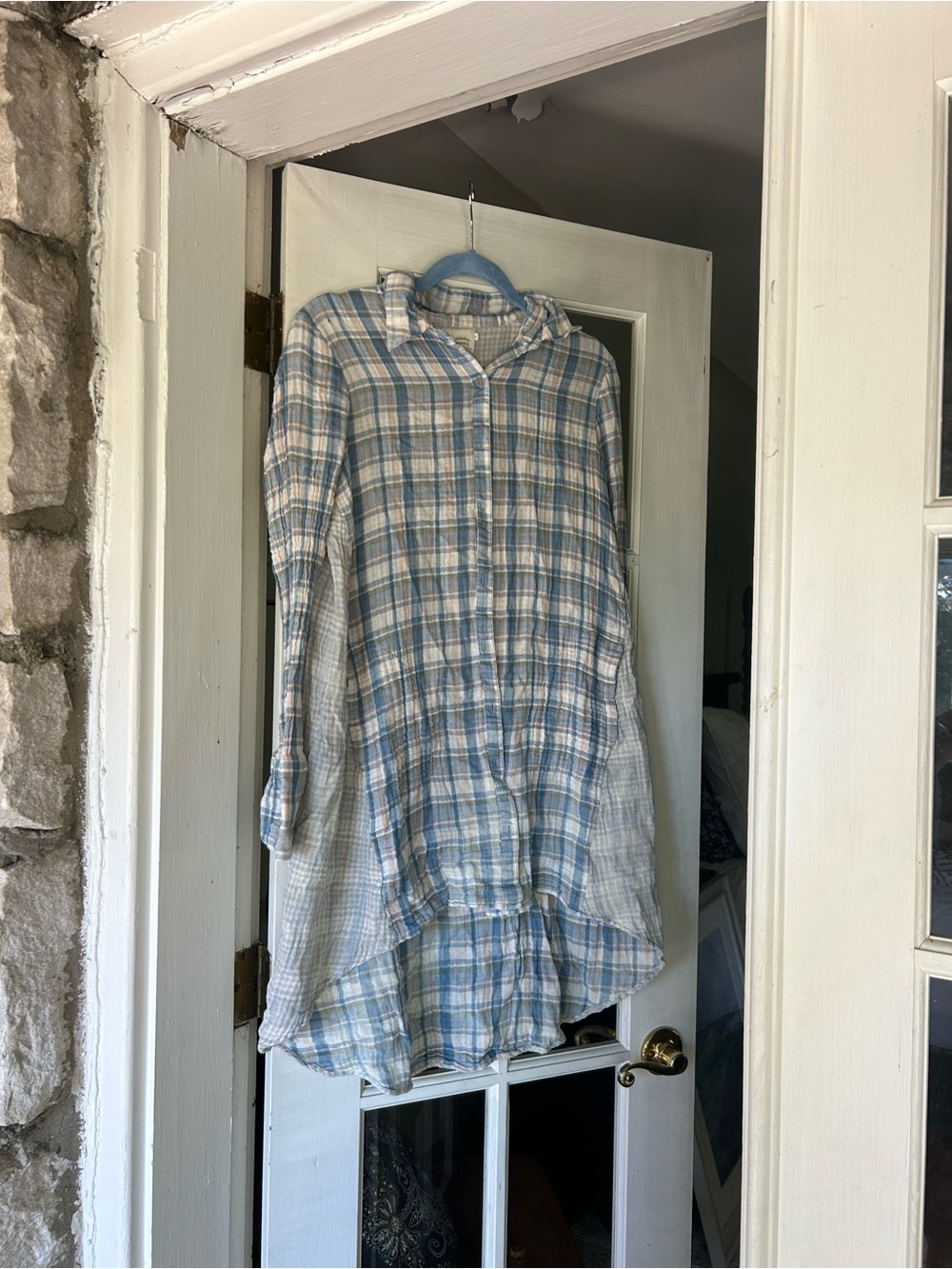 Anthropologie Blue Plaid Button-Up Dress